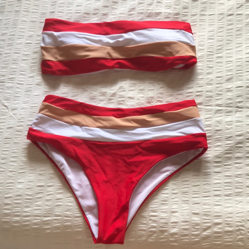 high waisted strapless bikini